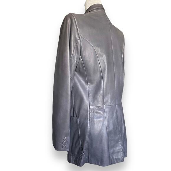 VNTG Summit Smooth Leather Blazer Jacket M Grey Long Line Lapel Collar 1980s - Picture 7 of 15